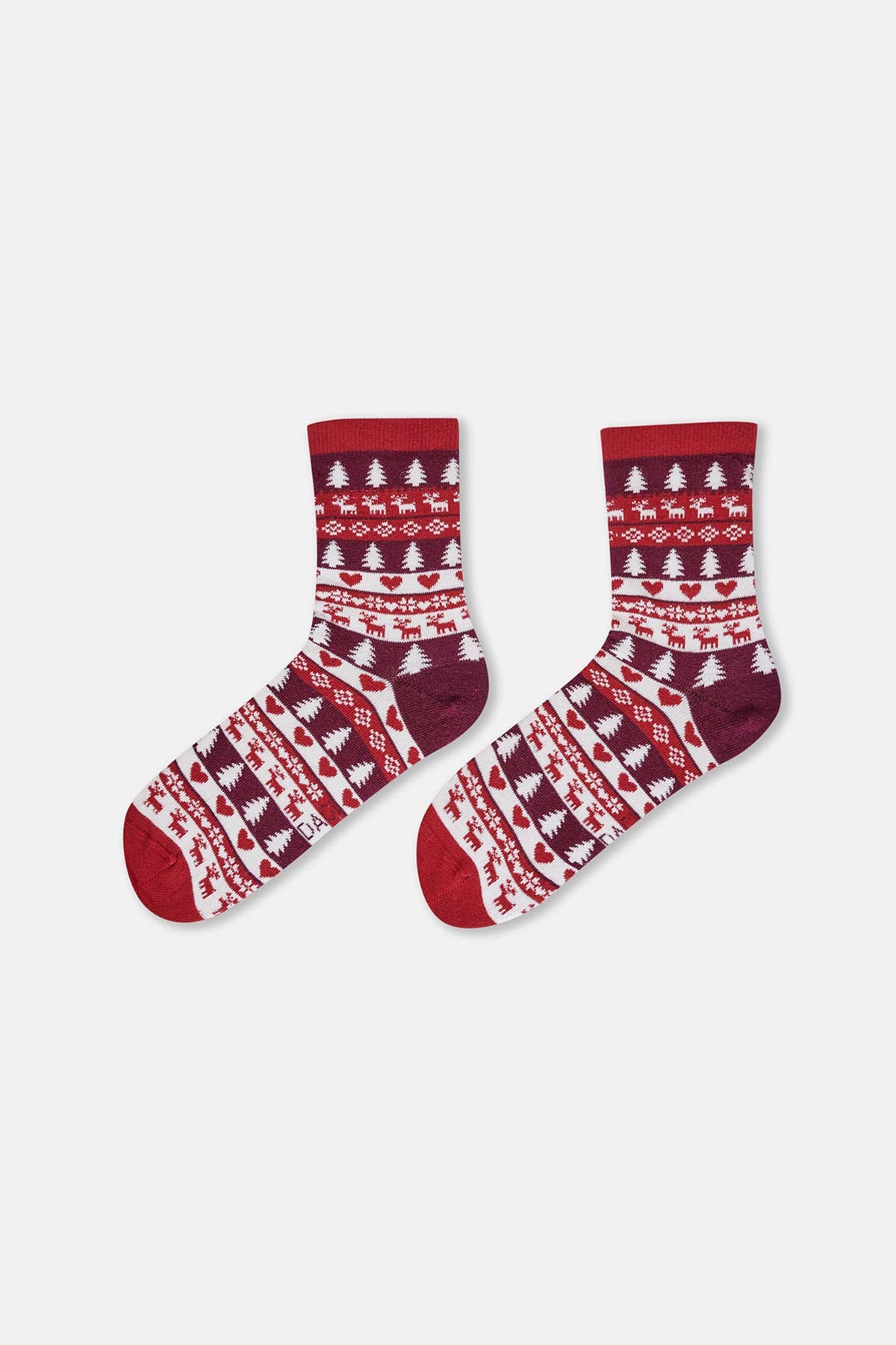 Multicolor Kadın 2'Li Kalp Desenli Yılbaşı Çorabı