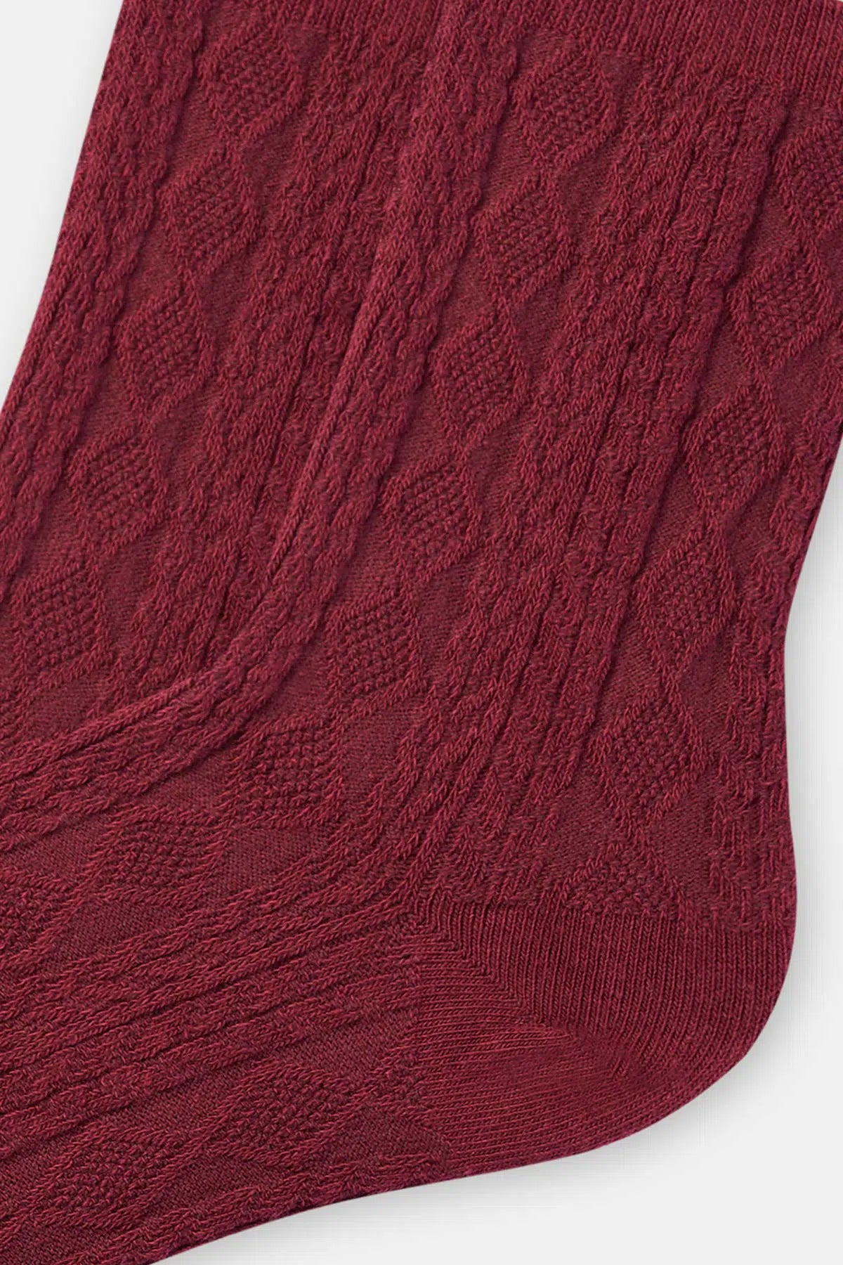 Bordo Kadın Pamuklu Baklava Dokulu Çorap