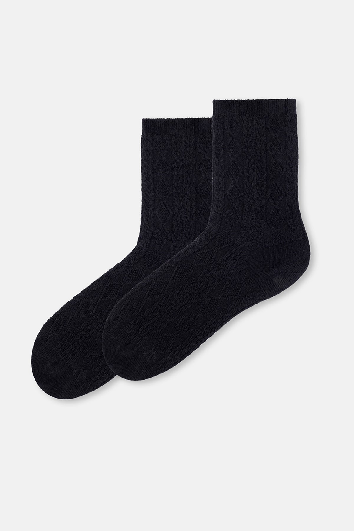 Siyah Kadın Pamuklu Baklava Dokulu Çorap