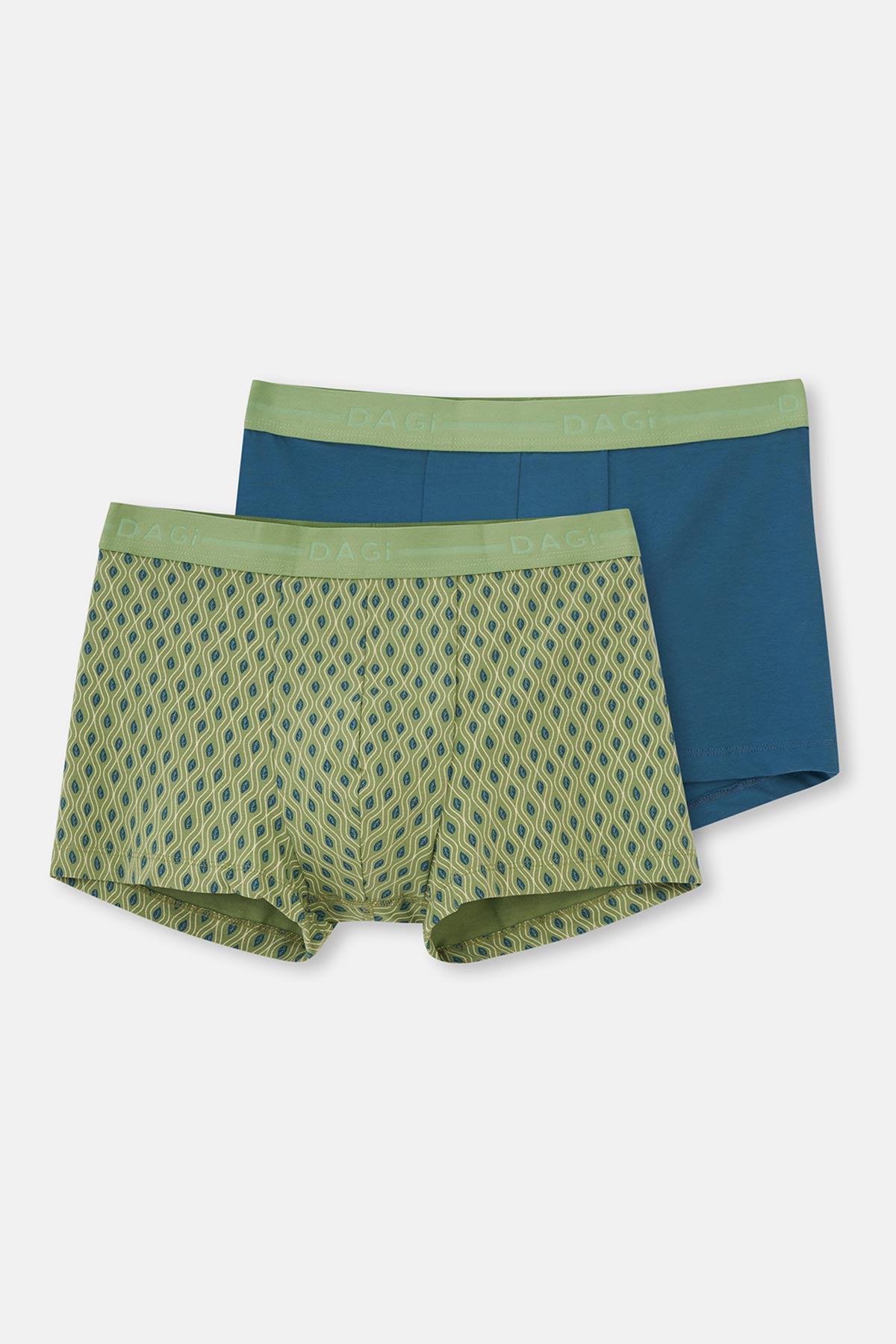 Mavi-Yeşil 2'li Desenli Pamuk Boxer