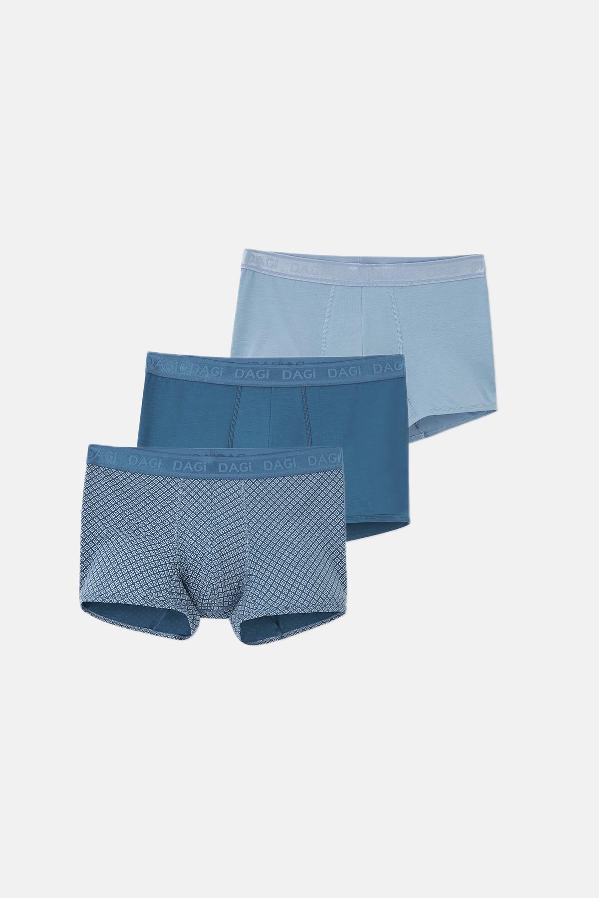 Açık Mavi-Mavi 3'Lü Desenli Micro Modal Boxer
