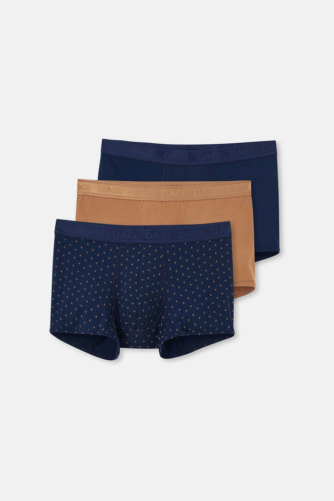 Açık Kahve-Lacivert 3'Lü Desenli Micro Modal Boxer
