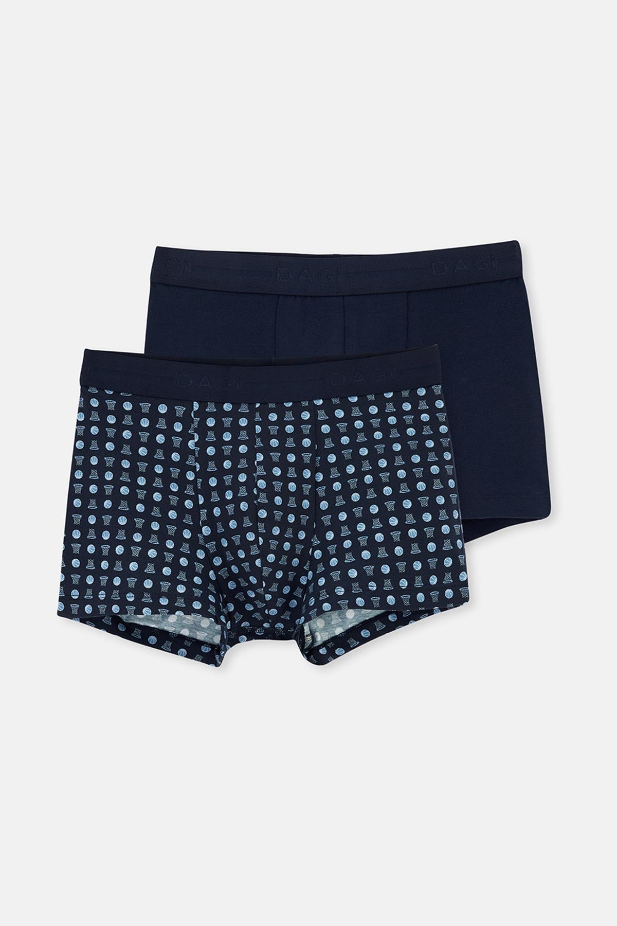 Lacivert Desenli Pamuk 2'li Boxer