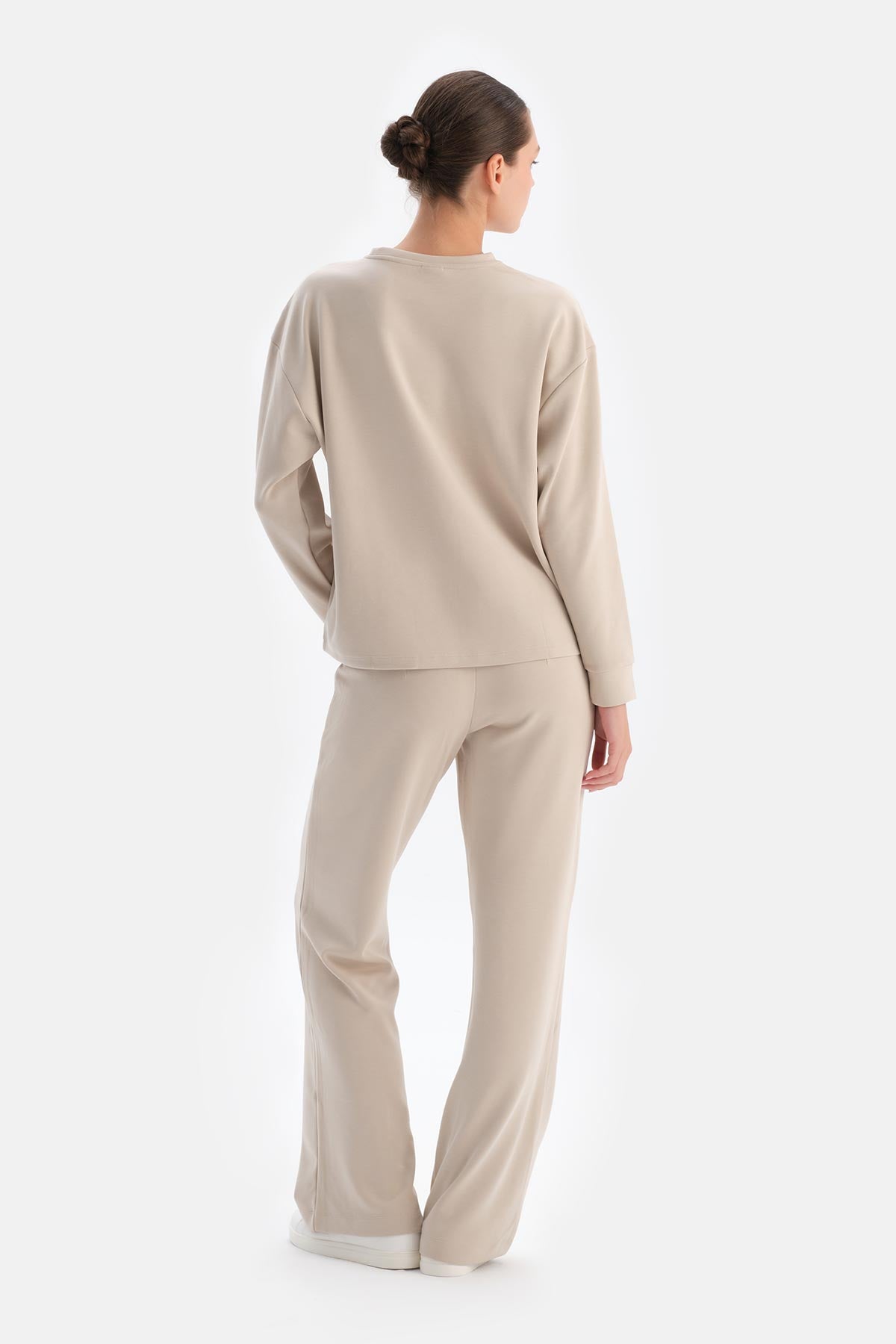 Krem Basıc Modal Sweatshırt