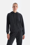 Siyah Uzun Kollu Kapüşonlu Basıc Modal Sweatshırt