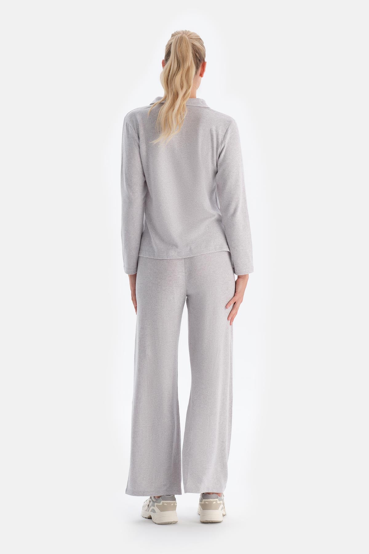 Gri Melanj Polo Yaka Uzun Kollu Basıc Üst