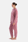 Gül Kurusu Örgü Detaylı Uzun Kollu Pijama Takımı