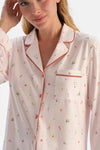 Ekru Baskılı Gömlek Pantolon Pijama Takımı