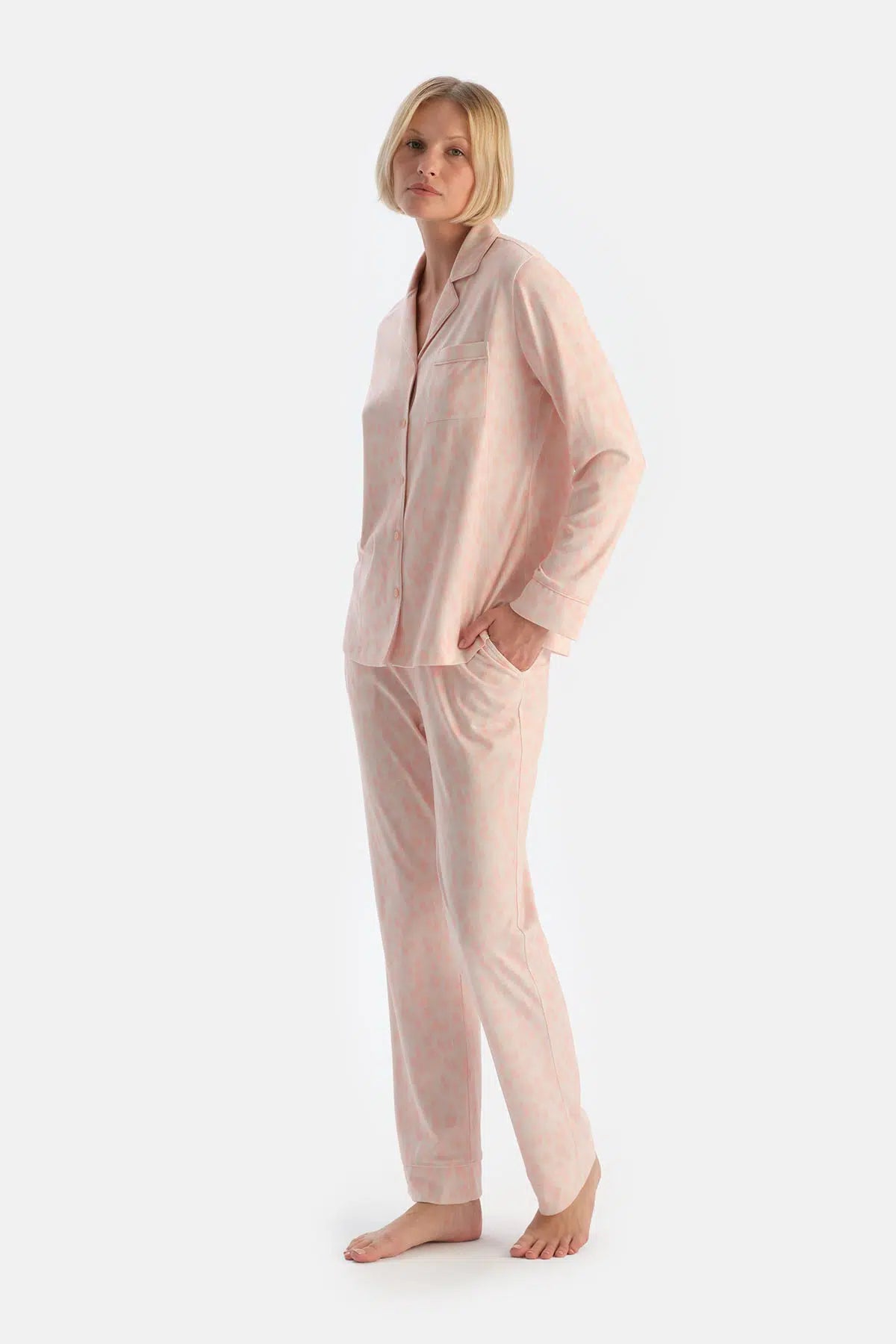 Açık Somon Leopar Desenli Pijama Takımı