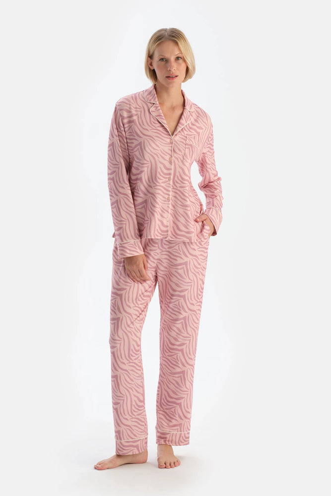 Açık Pembe Zebra Desenli Termal Pijama Takımı