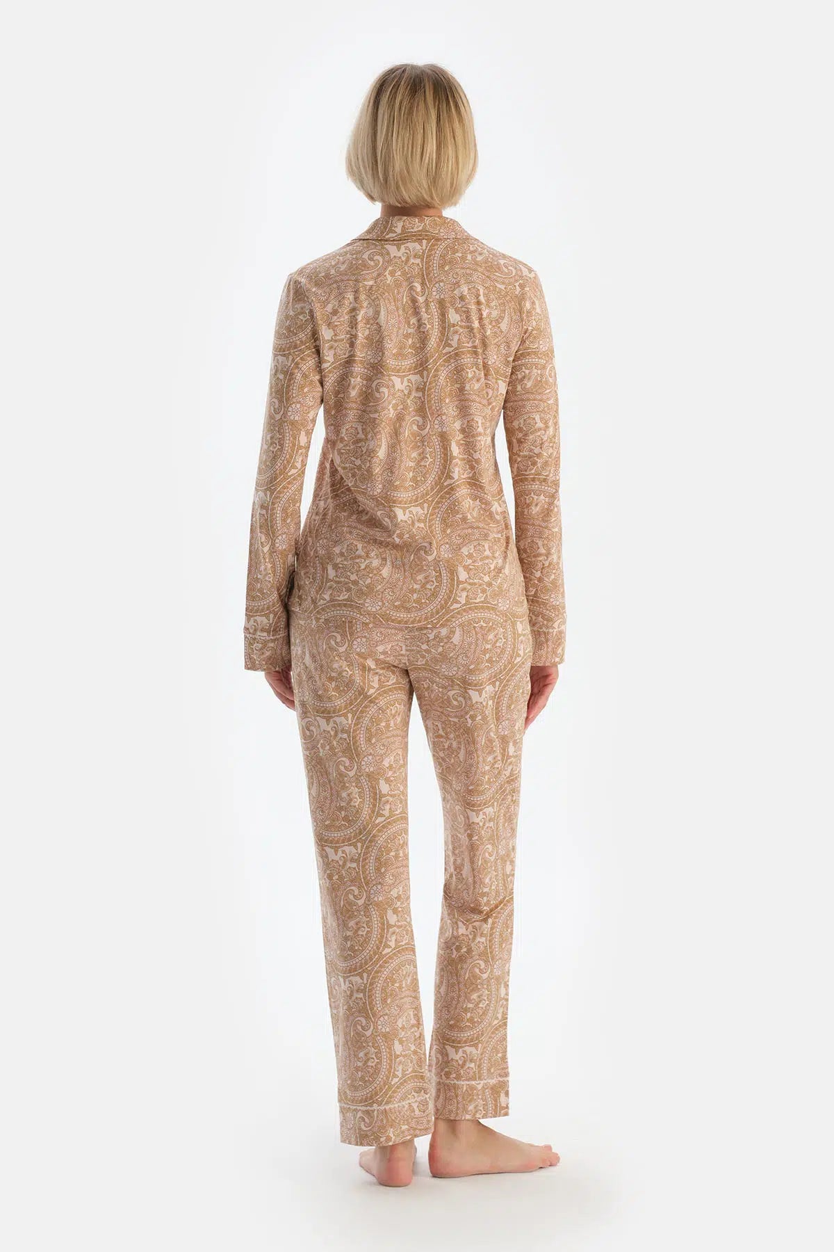 Açık Pembe Şal Desenli Penye Modal Pijama Takımı