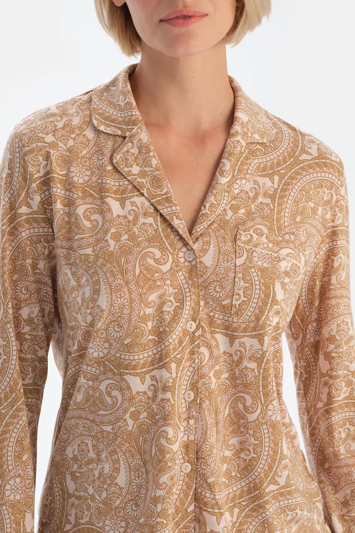 Açık Pembe Şal Desenli Penye Modal Pijama Takımı