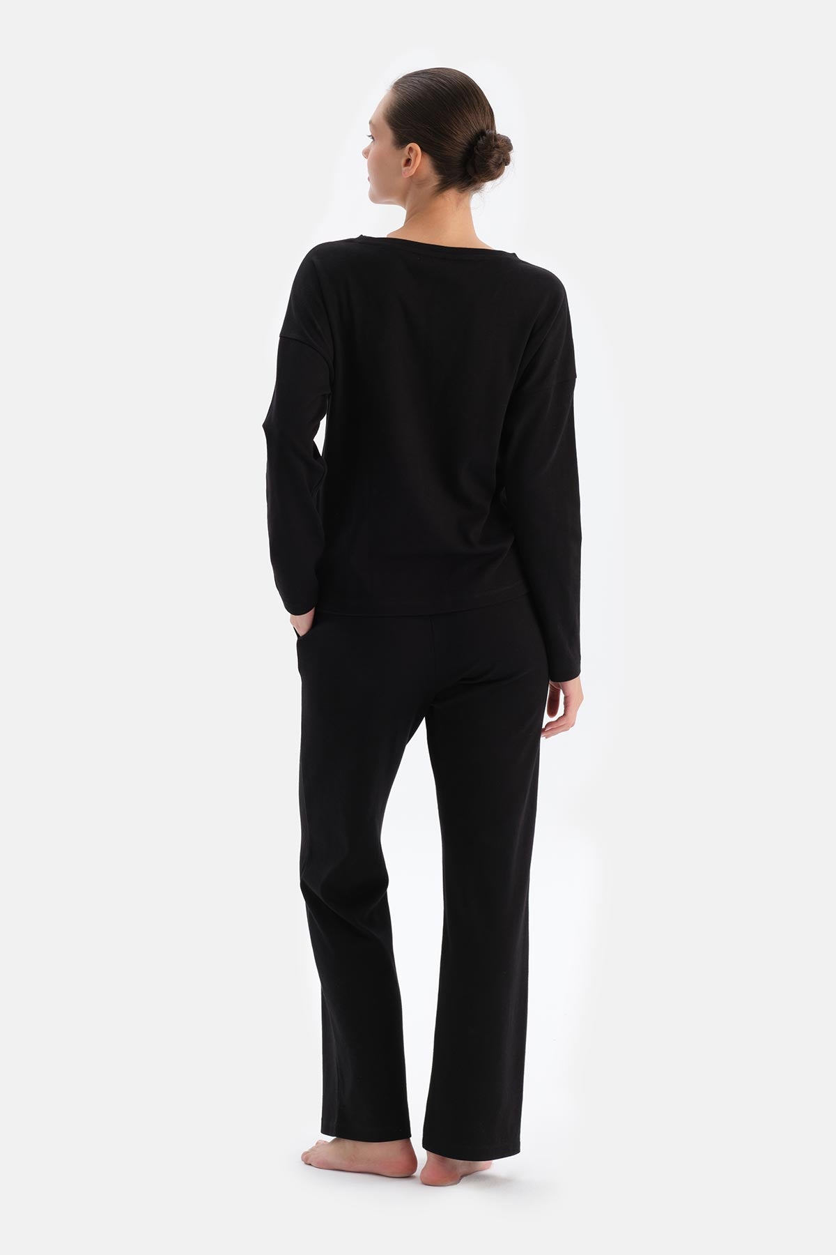 Siyah Bisiklet Yaka Düşük Omuz Cellıant Pijama Takımı