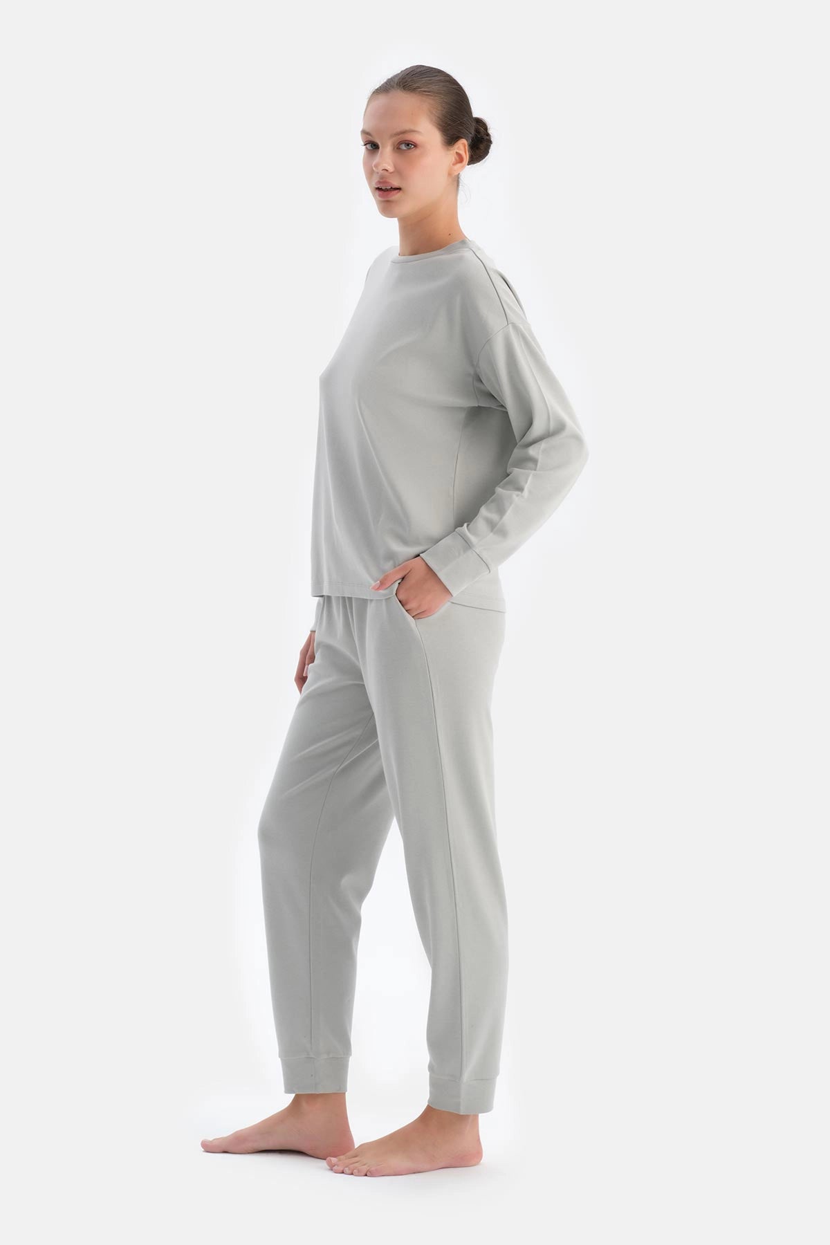 Gri Bisiklet Yaka Jogger Paça Cellıant Pijama Takımı