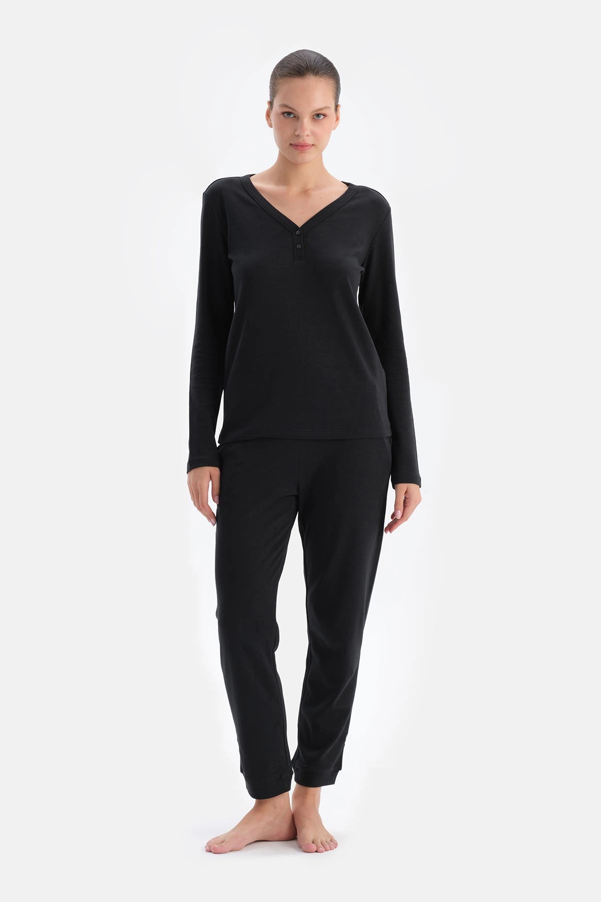 Siyah V Yaka Jogger Paça Cellıant Pijama Takımı