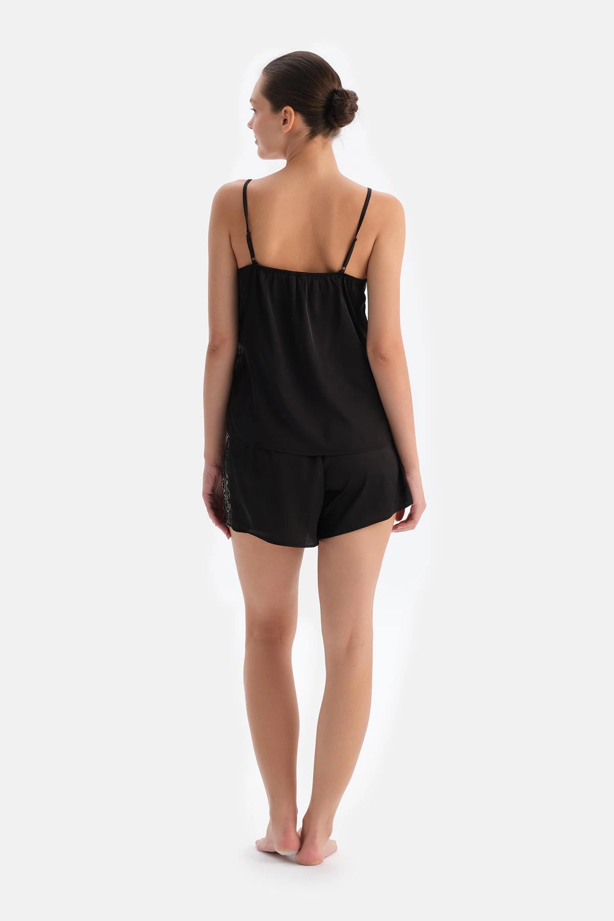 Siyah Dantel Detaylı Saten Brıde Camısole Takım