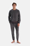 Antrasıt Bisiklet Yaka Uzun Kollu Tişört Pantolon Pijama Takımı