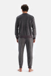 Antrasıt Bisiklet Yaka Uzun Kollu Tişört Pantolon Pijama Takımı