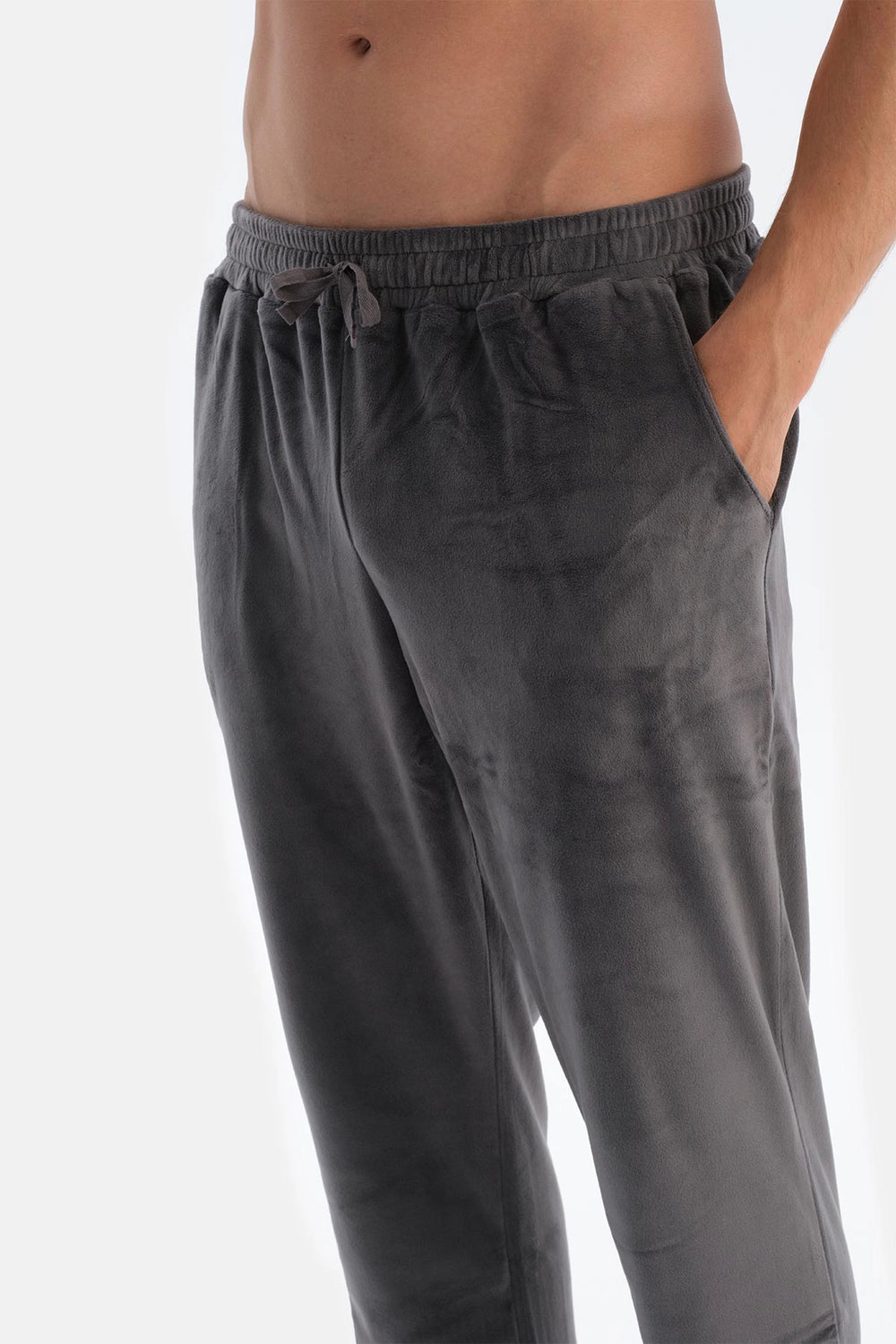 Antrasıt Bisiklet Yaka Uzun Kollu Tişört Pantolon Pijama Takımı