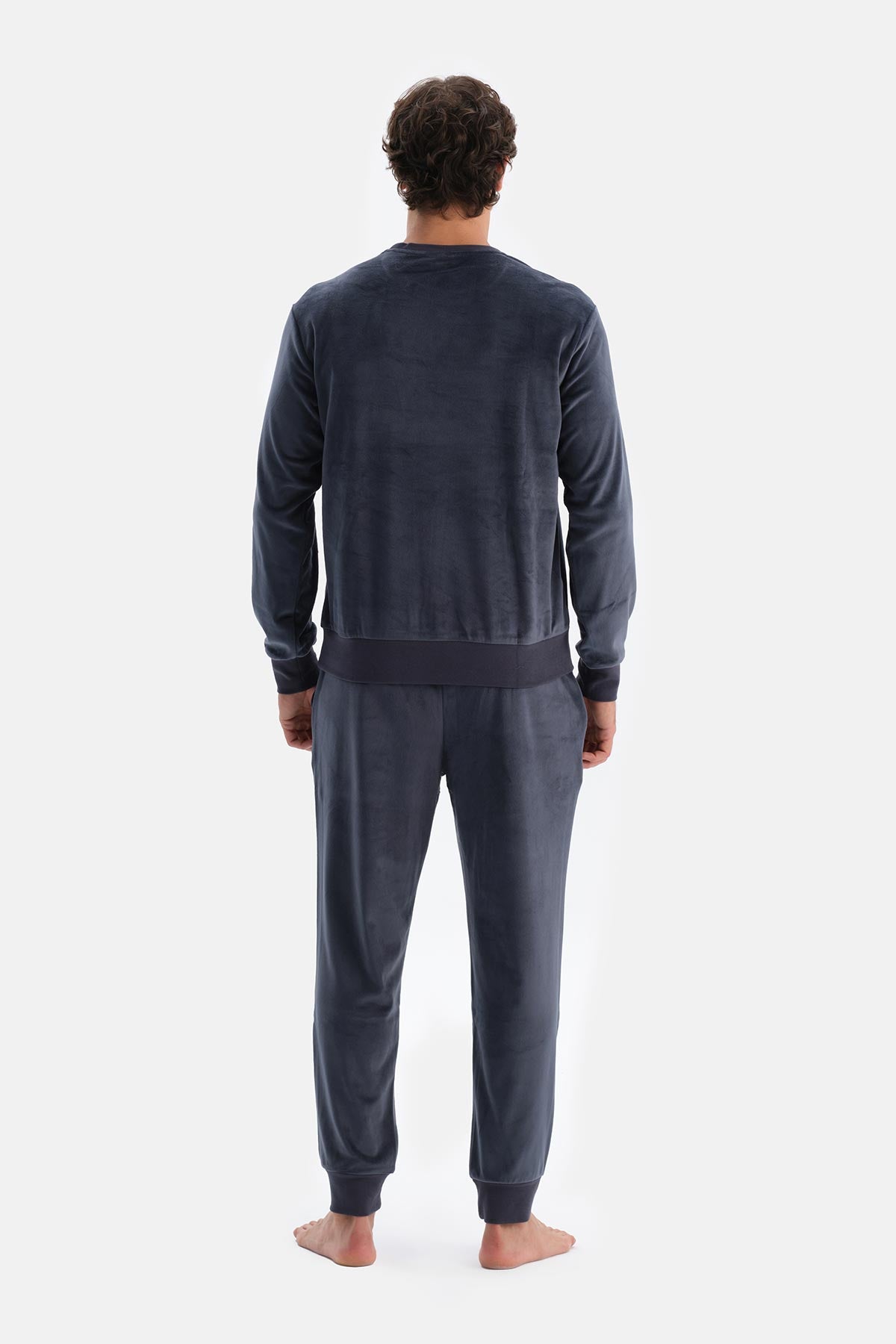 Lacivert Bisiklet Yaka Uzun Kollu Tişört Pantolon Pijama Takımı