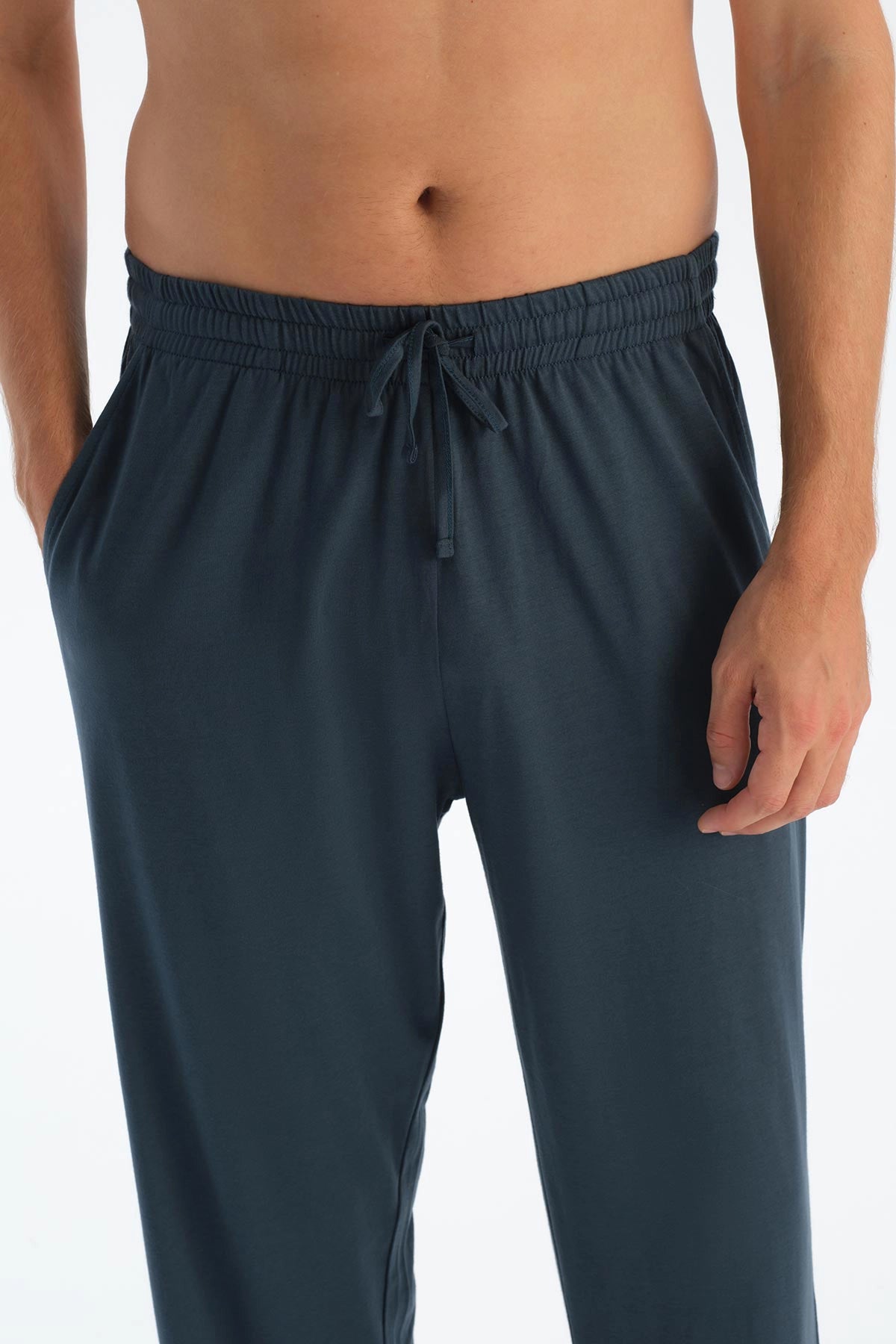 Kırmızı Yarım Patlı Uzun Kollu Penye Modal Tişört Pantolon Pijama Takımı