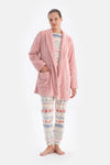 Soft Pembe Soft Örgü Görünümlü Puf Sabahlık