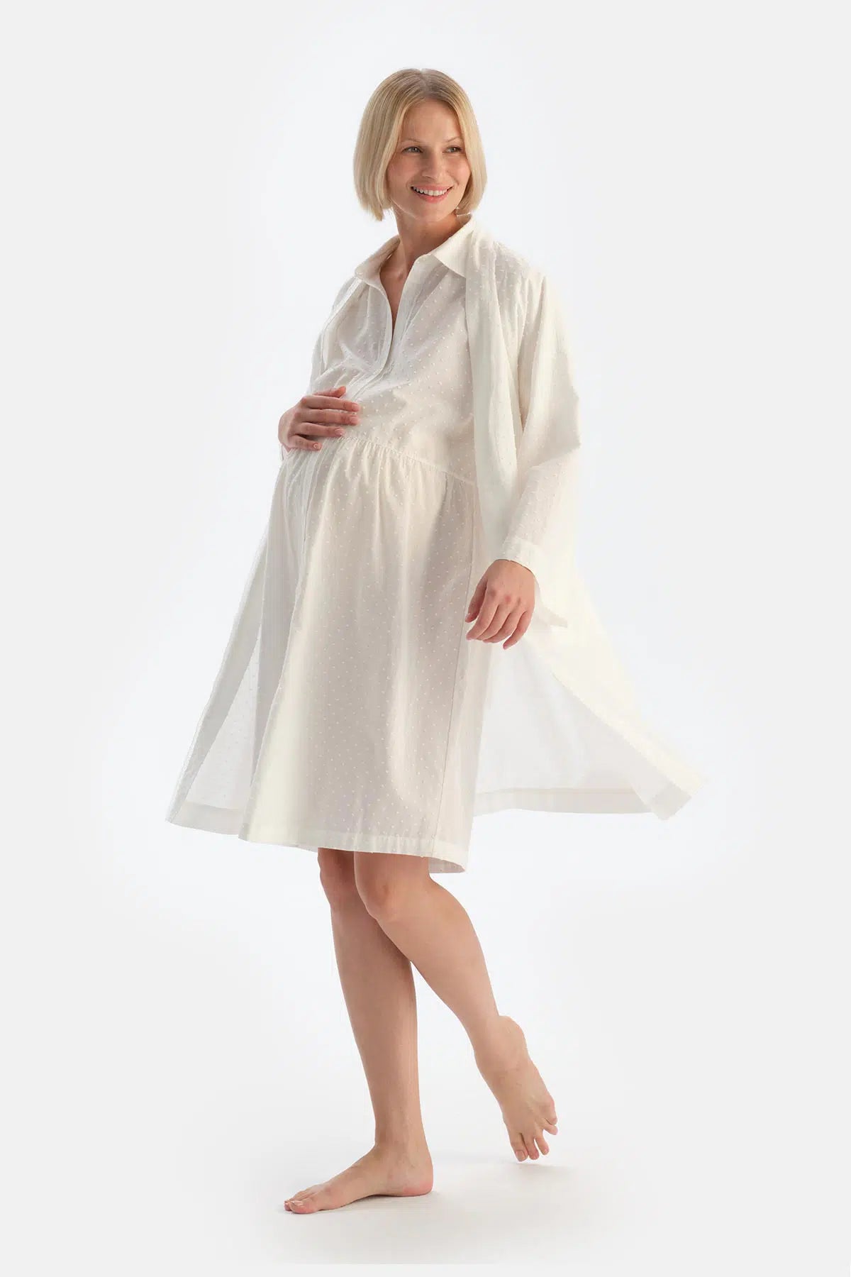 Beyaz Müslin Hamile Sabahlık