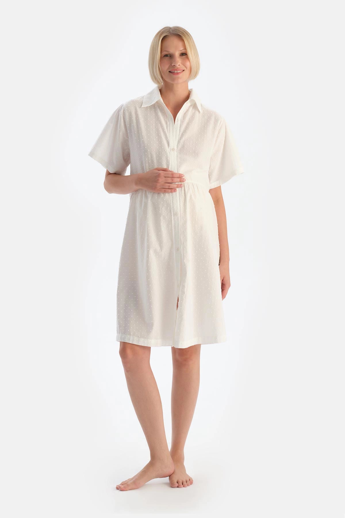 Beyaz Müslin Hamile Gecelik