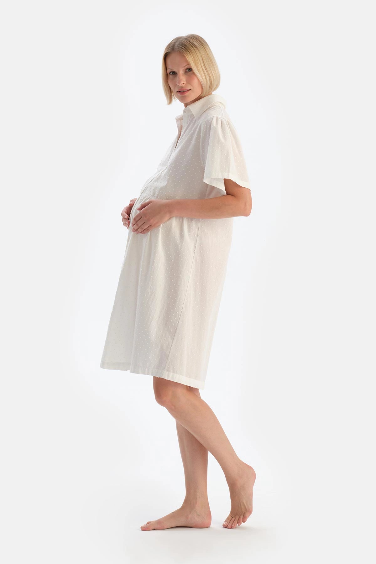 Beyaz Müslin Hamile Gecelik