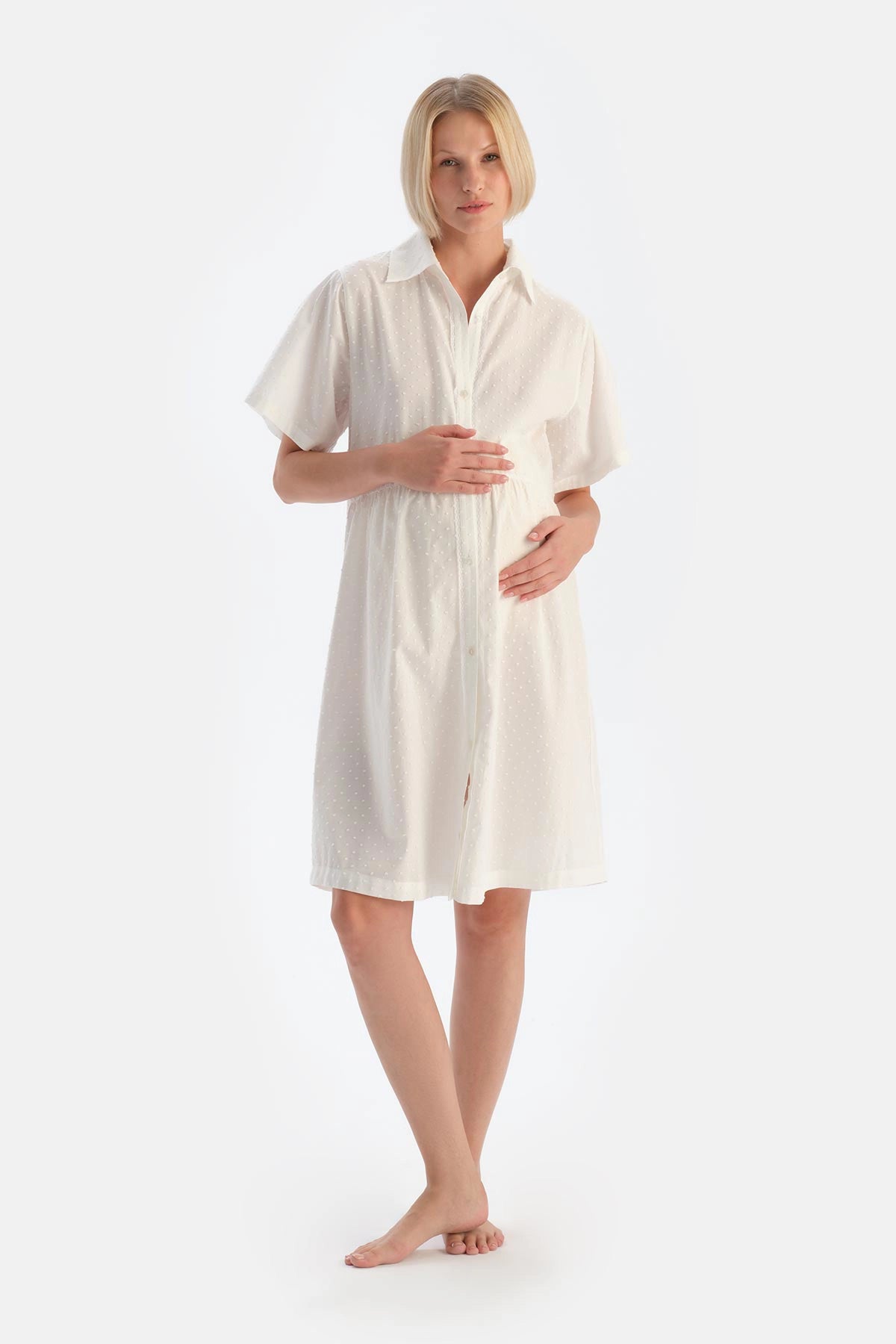 Beyaz Müslin Hamile Gecelik