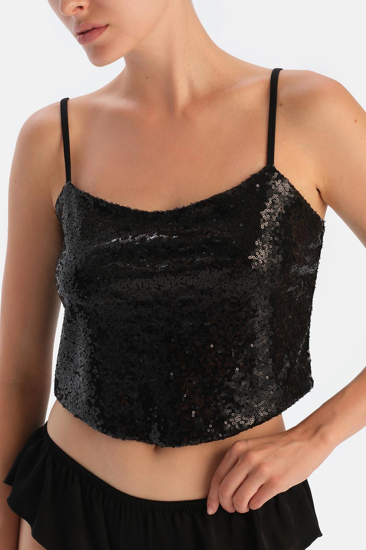 Siyah Payetli Crop Top