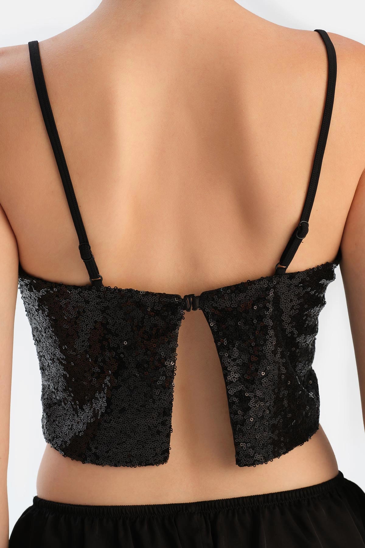 Siyah Payetli Crop Top