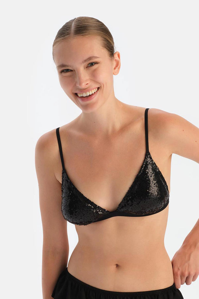 Siyah Payetli Üçgen Form Bralet