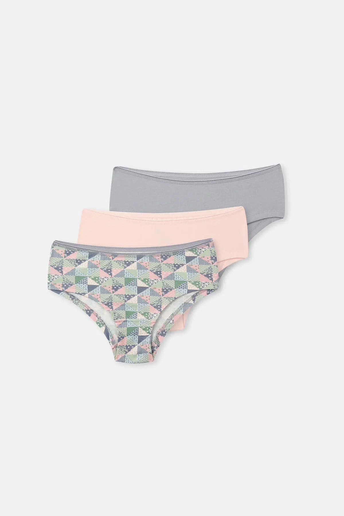 Gri-Soft Pembe Soft Kadın 3'lü Desenli Hipster Külot
