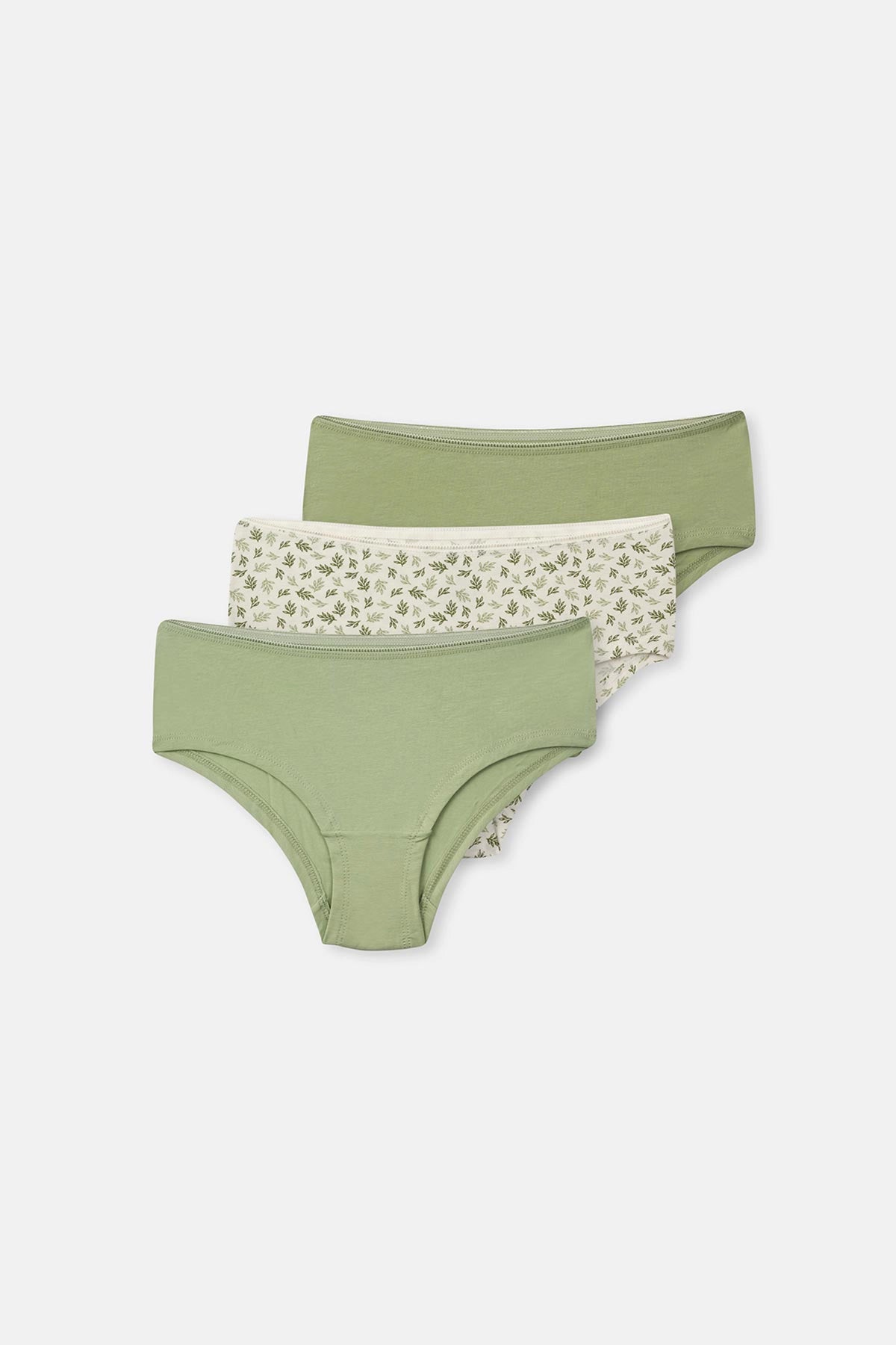 Yeşil-Ekru Kadın 3'lü Desenli Hipster Külot