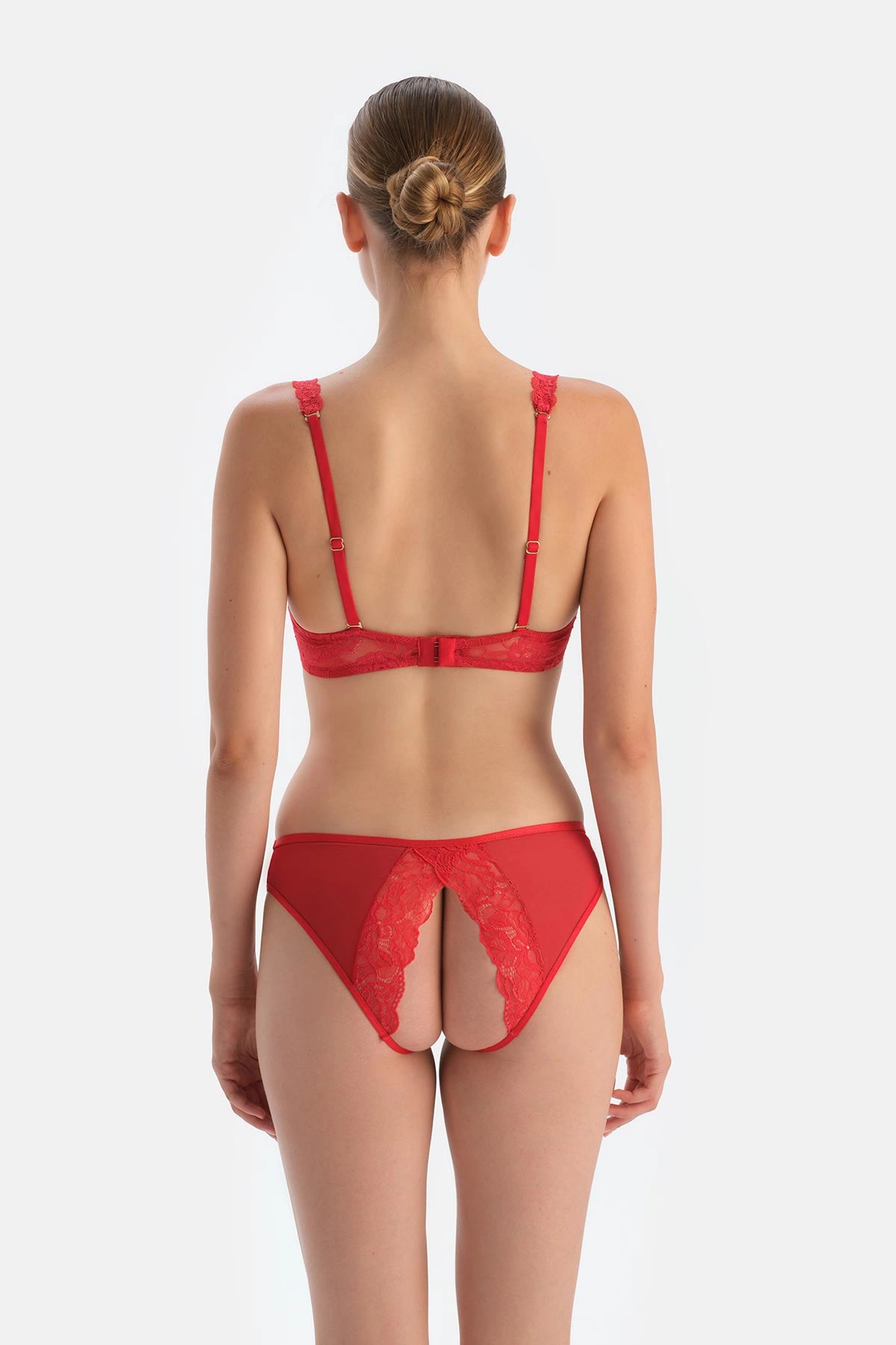 Kırmızı Pencere Detaylı Dantel Ve Tül Brıef Külot