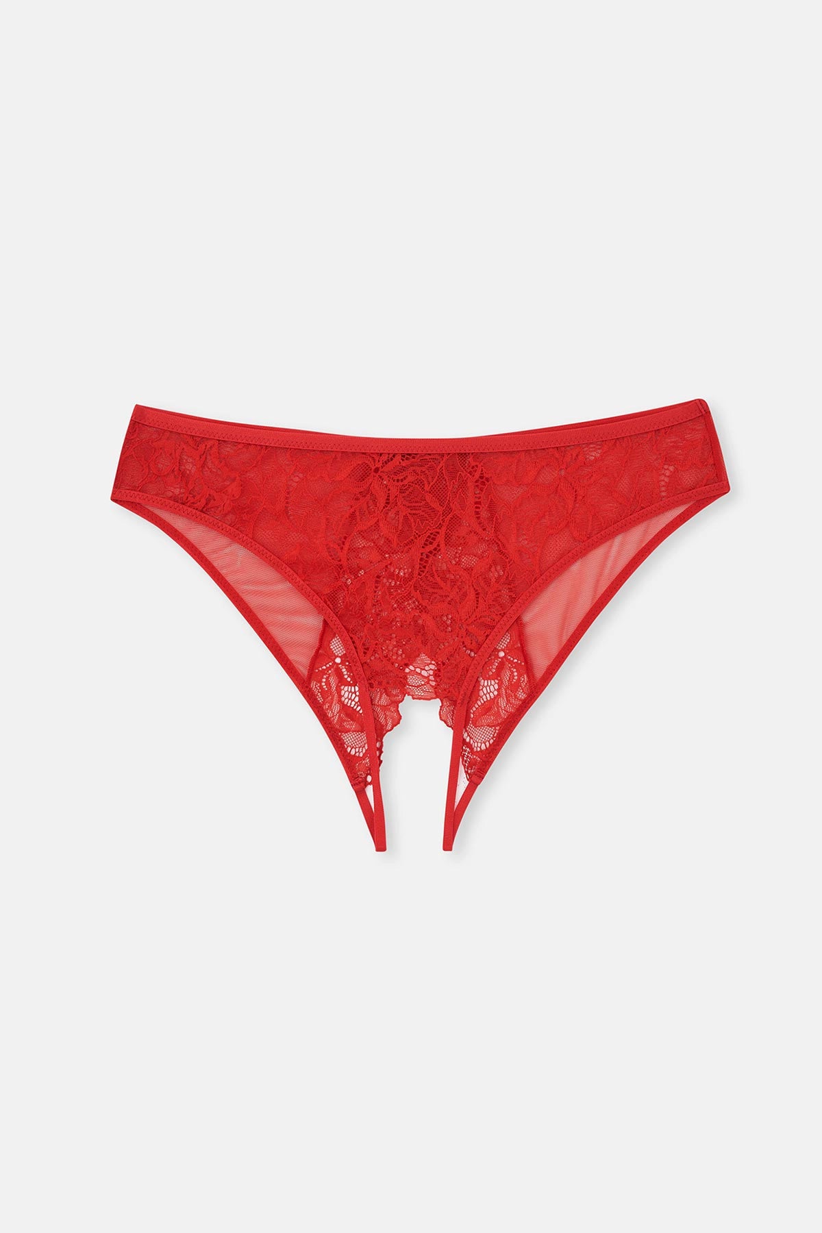 Kırmızı Pencere Detaylı Dantel Ve Tül Brıef Külot