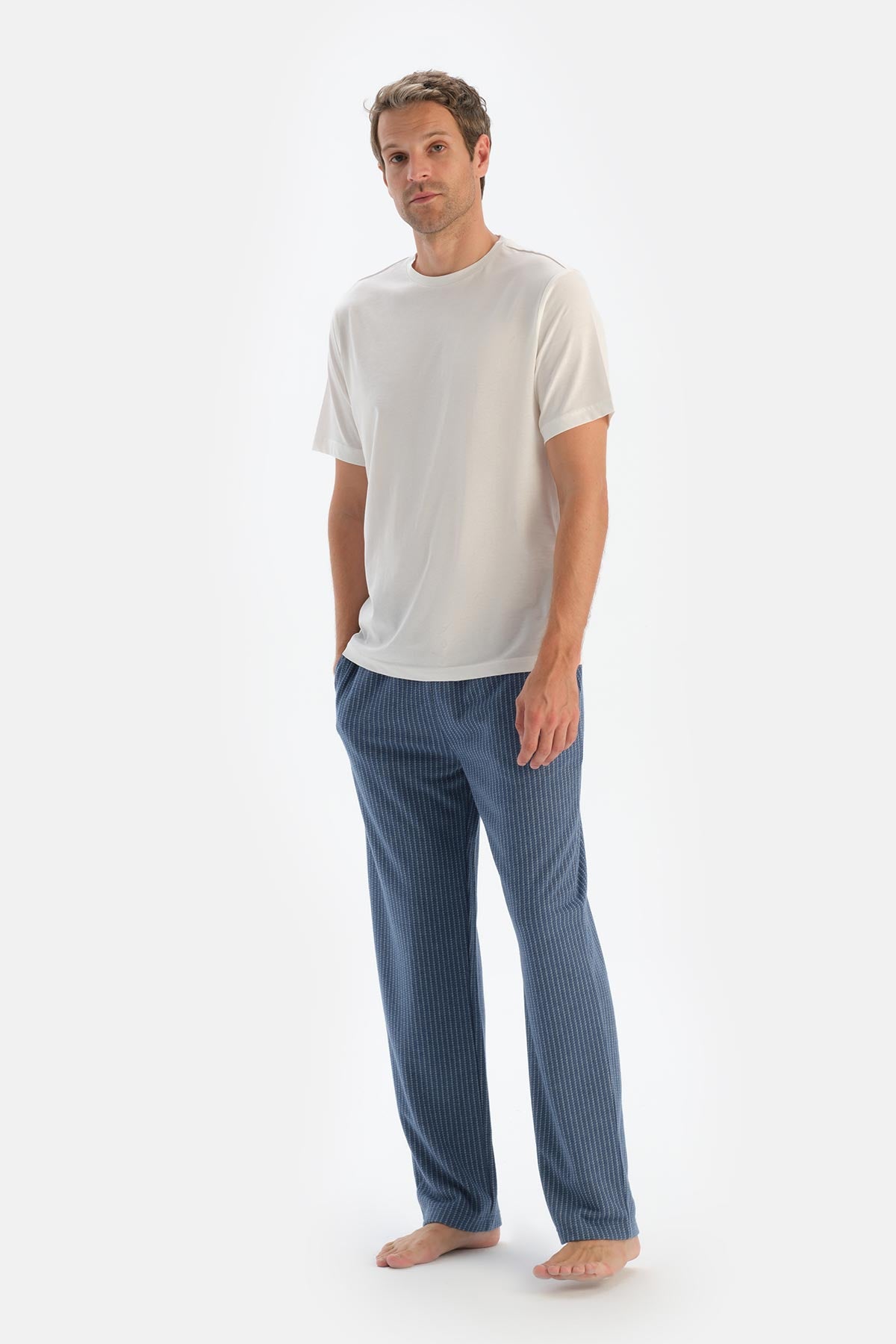 Indigo Çizgili Örme Pantolon Pijama Altı