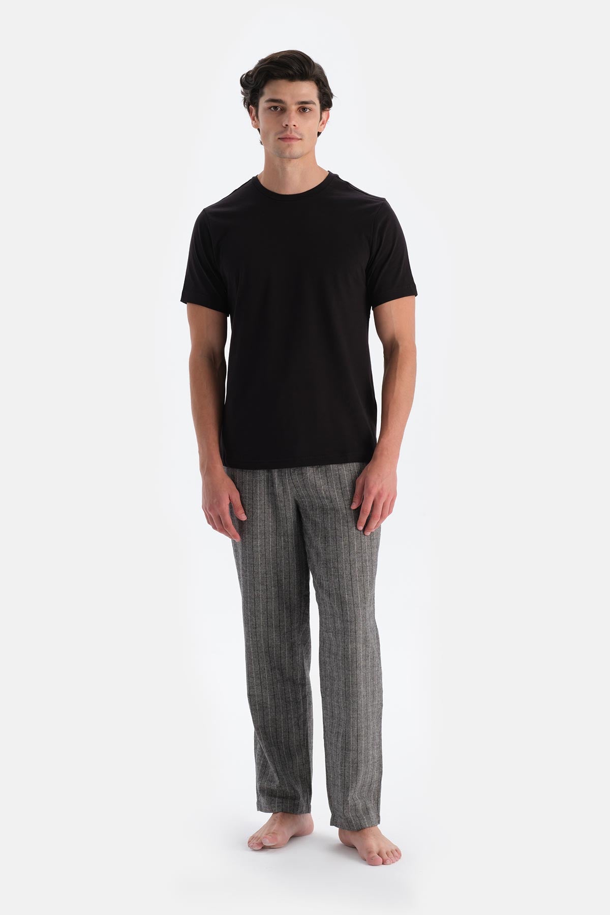 Gri Çizgili Dokuma Pijama Altı