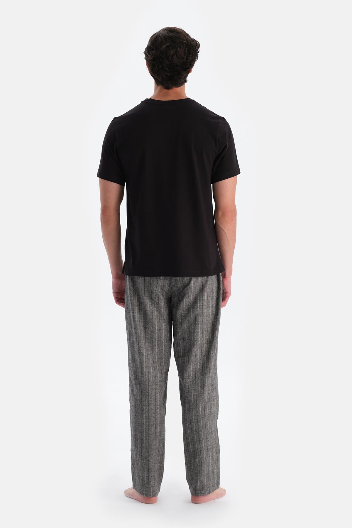 Gri Çizgili Dokuma Pijama Altı