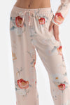 Krem Çiçekli Viskon Dokuma Pantolon Pijama Altı