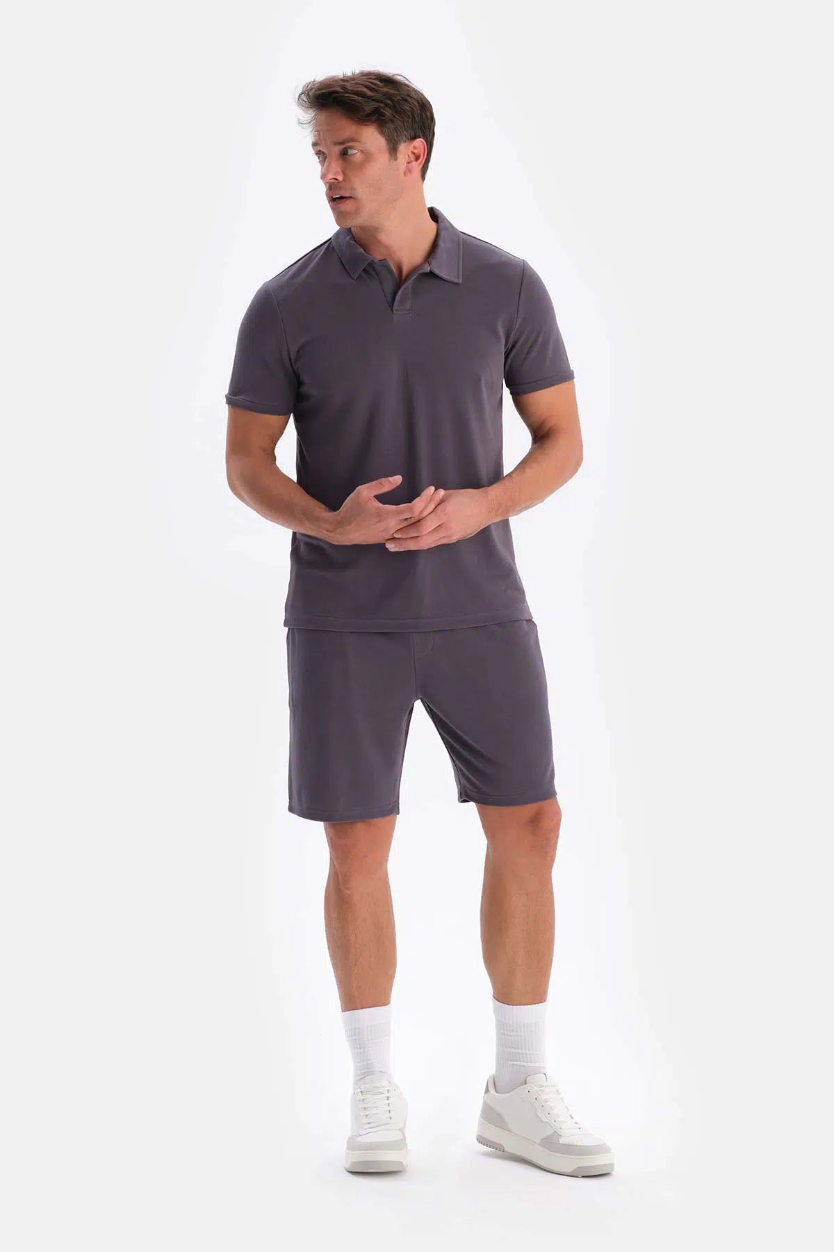 Füme Polo Yaka Kısa Kollu Modal Pike Tişört