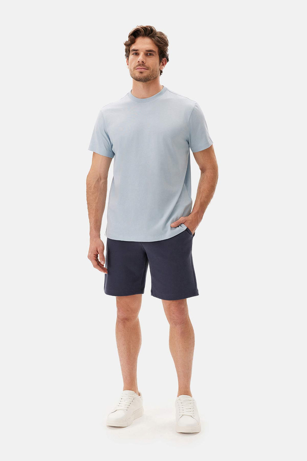 Açık Mavi Bisiklet Yaka Kısa Kollu Supima Tişört