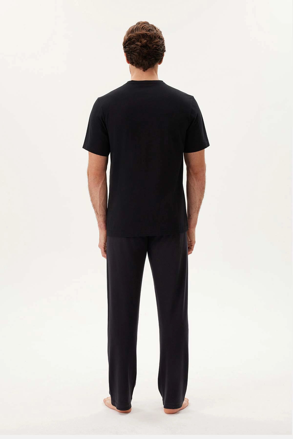 Beyaz-Siyah Bisiklet Yaka Kısa Kollu Ikili Tişört