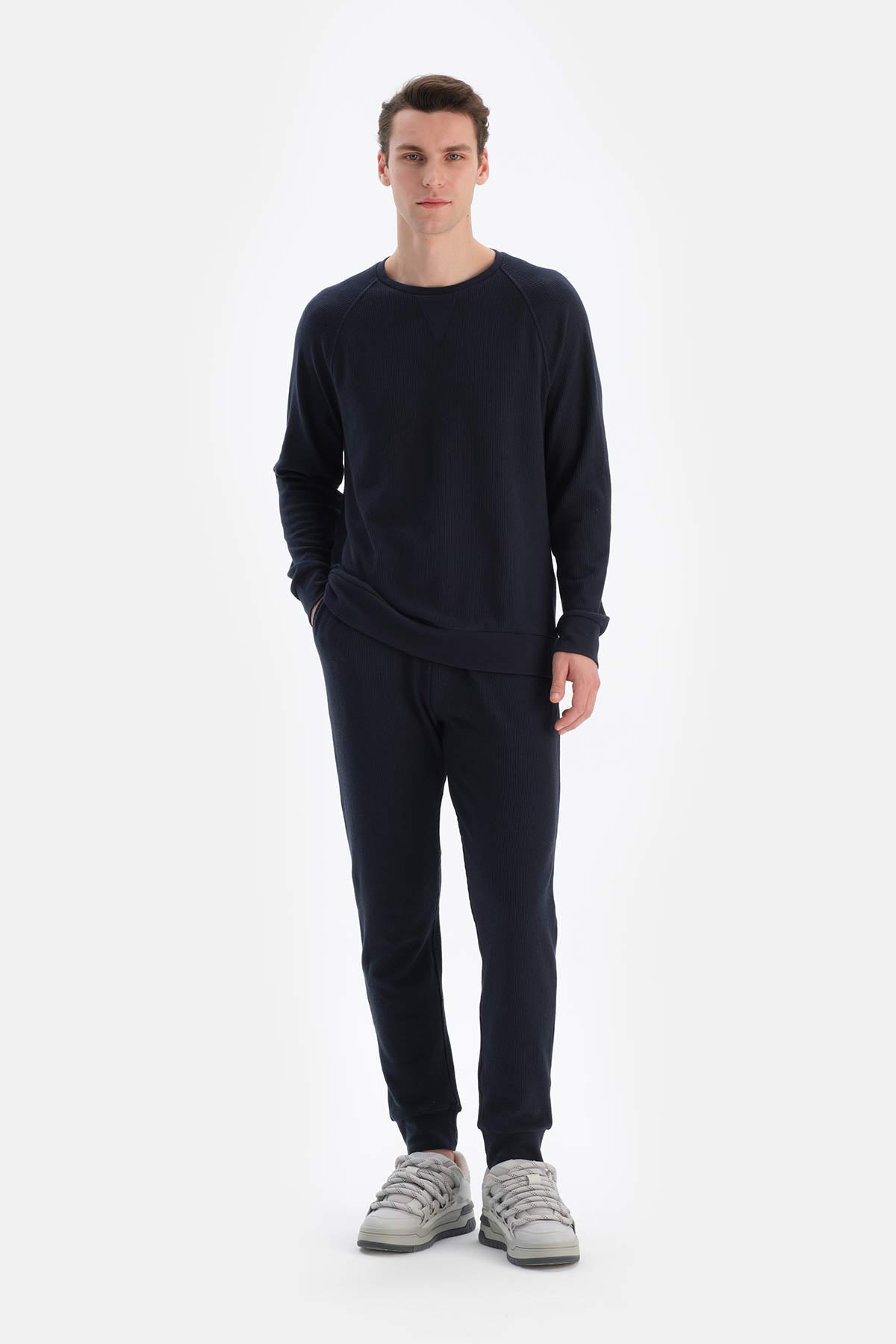 Siyah Jogger Paça Waffle Pantolon