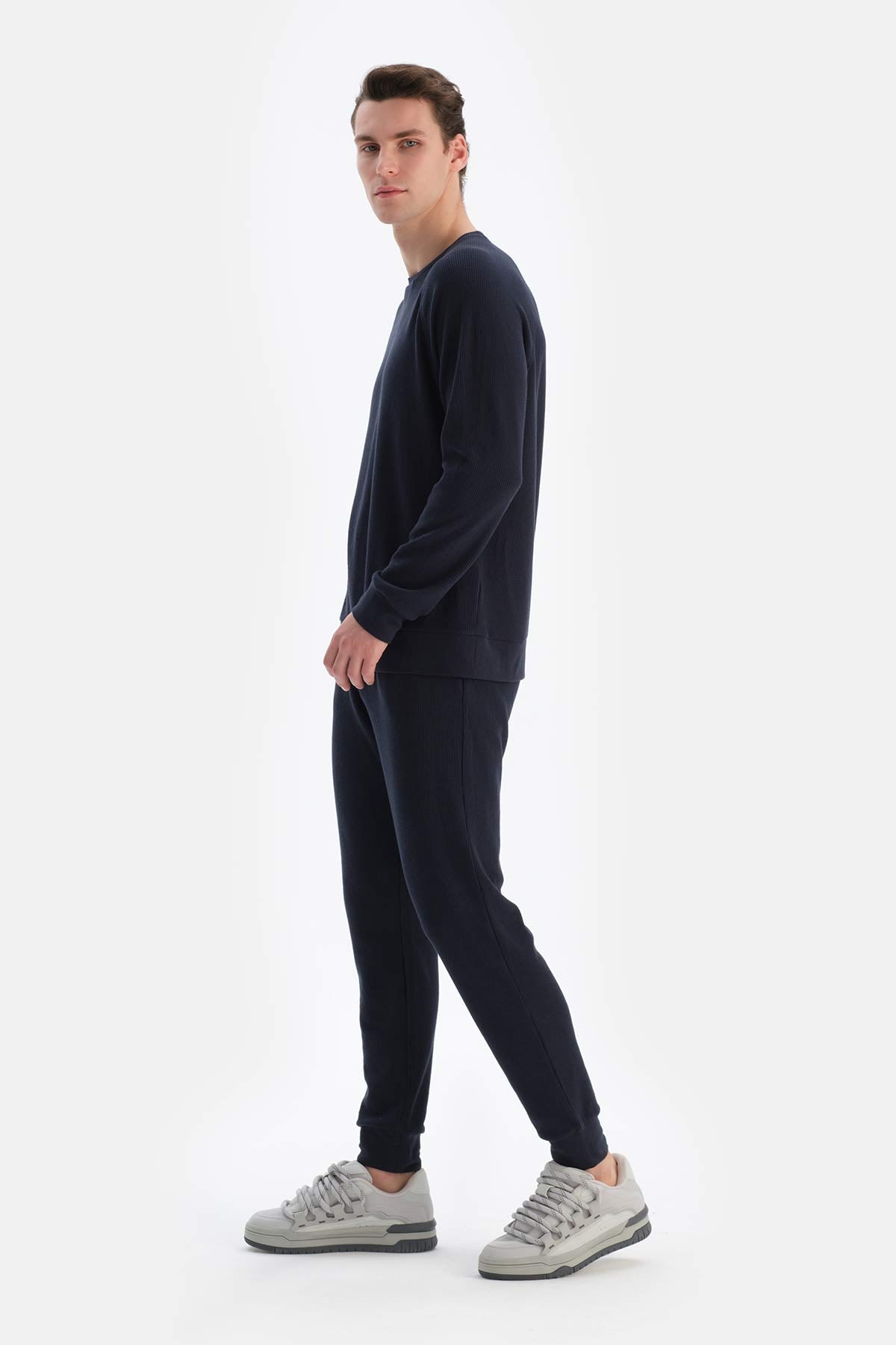 Siyah Jogger Paça Waffle Pantolon