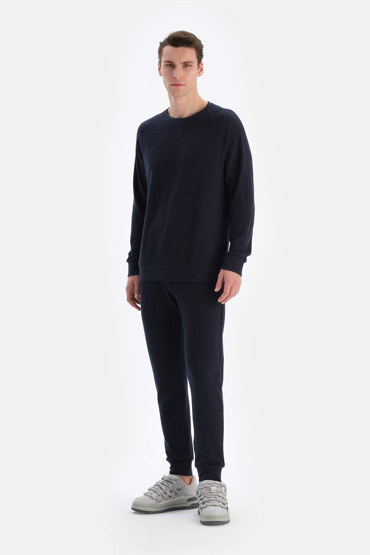 Siyah Jogger Paça Waffle Pantolon