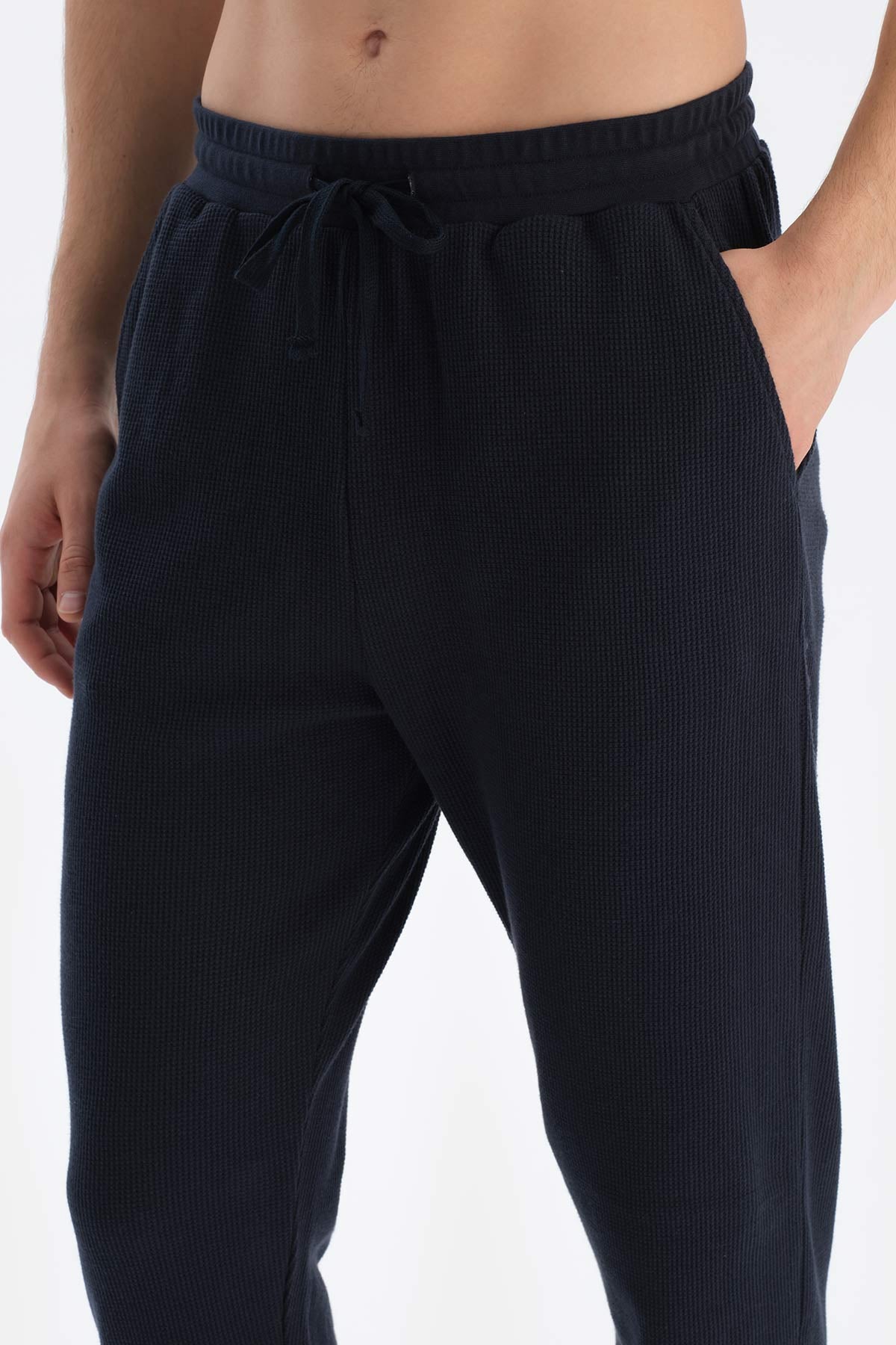 Siyah Jogger Paça Waffle Pantolon