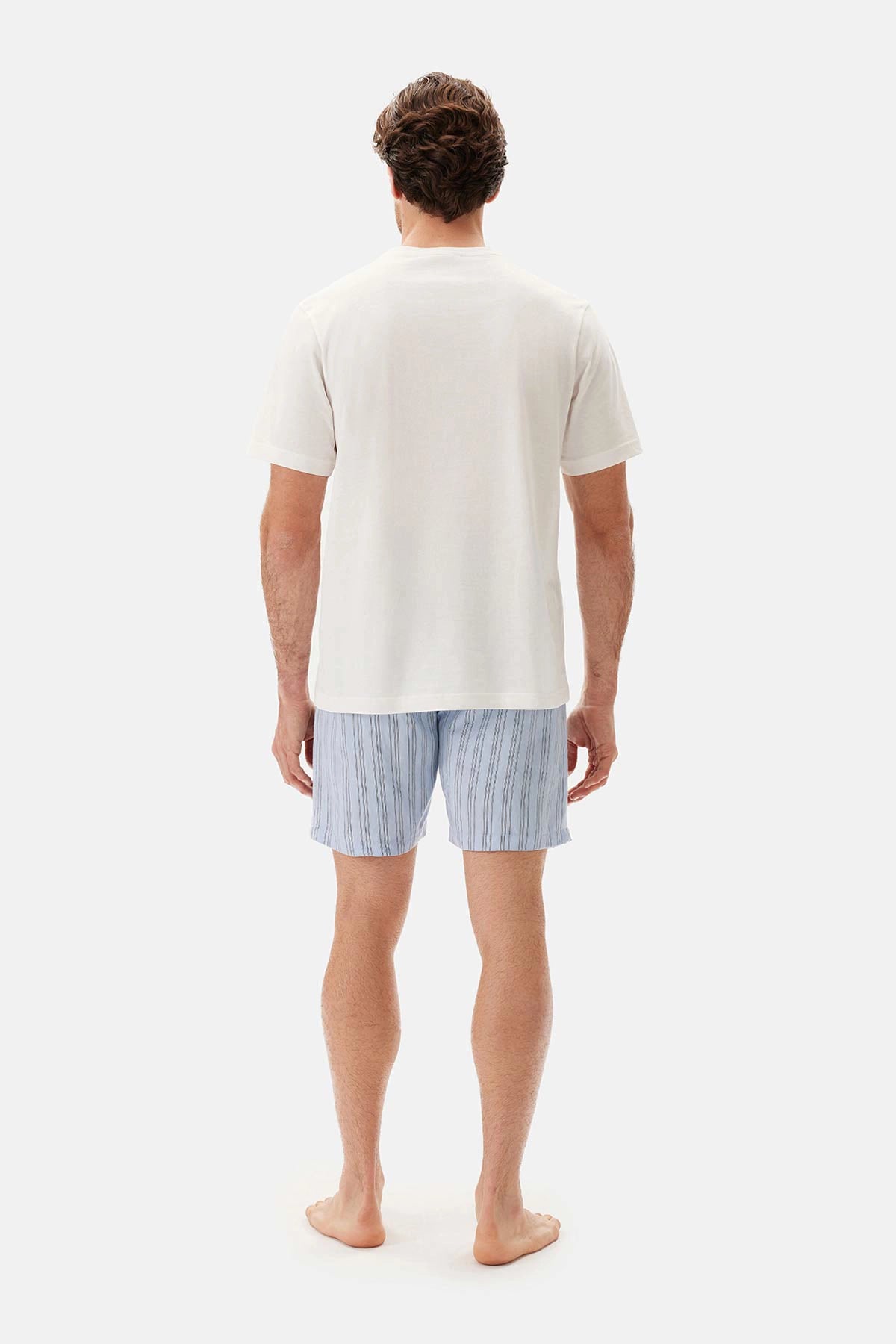 Açık Mavi Çizgili Dokuma Şort