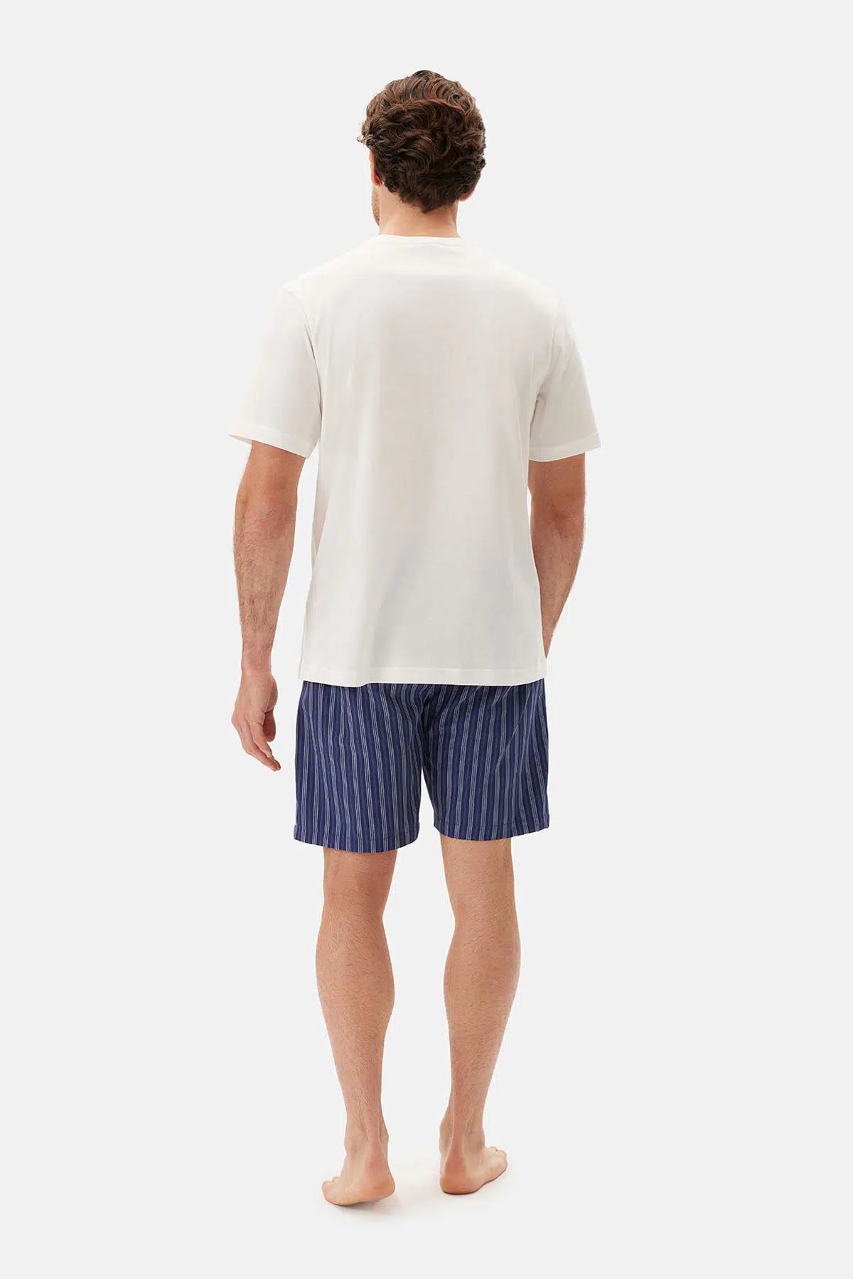 Lacivert Çizgili Dokuma Şort